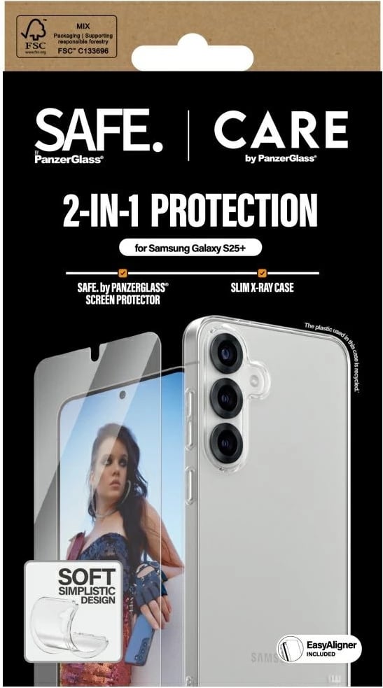 Mbështjellës + xham mbrojtës PanzerGlass CARE 2in1 për Samsung Galaxy S25+, transparent