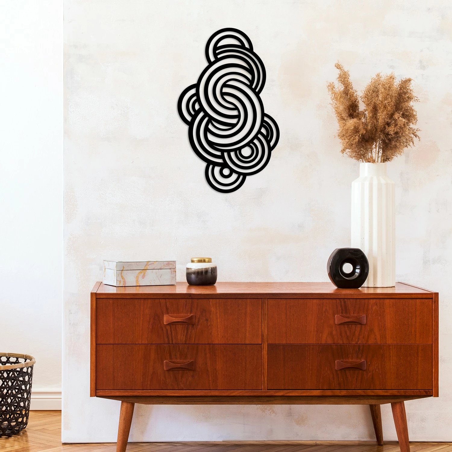 Aksesor dekorativ metalik për mur Wallity, Geometrical 3, ngjyrë e zezë, 70x43cm