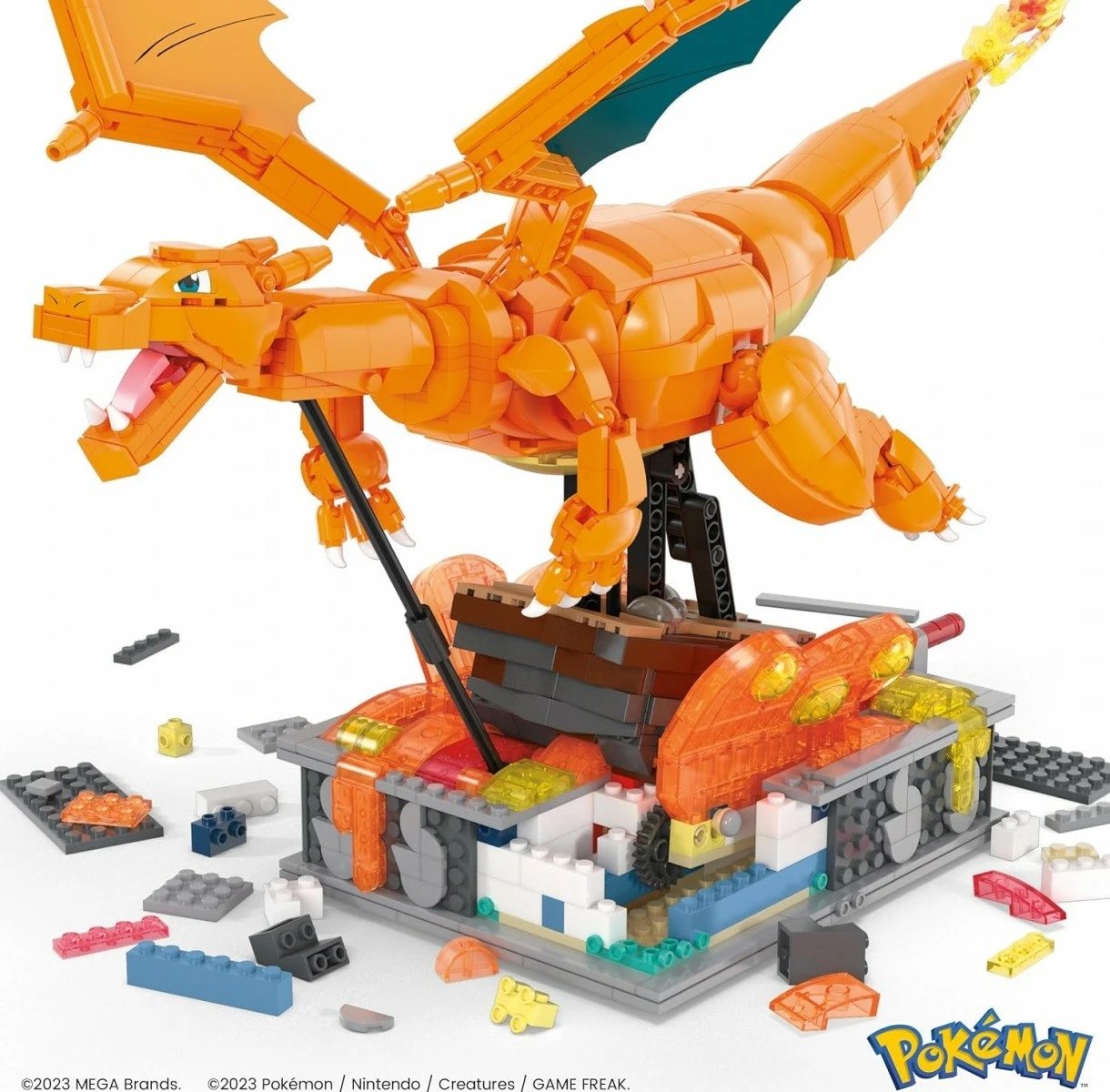 Set ndërtimi Mega Bloks Pokémon Mechanical Charizard HMW05, ekstra i madh, 1664 pjesë, portokalli