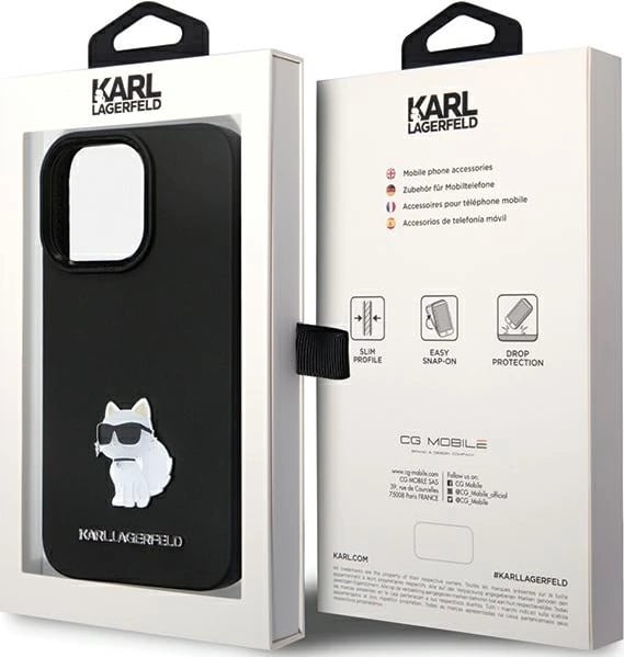 Mbështjellës Karl Lagerfeld KLHCP13LSMHCNPK për iPhone 13 Pro / 13, Silikon, Choupette, i zi