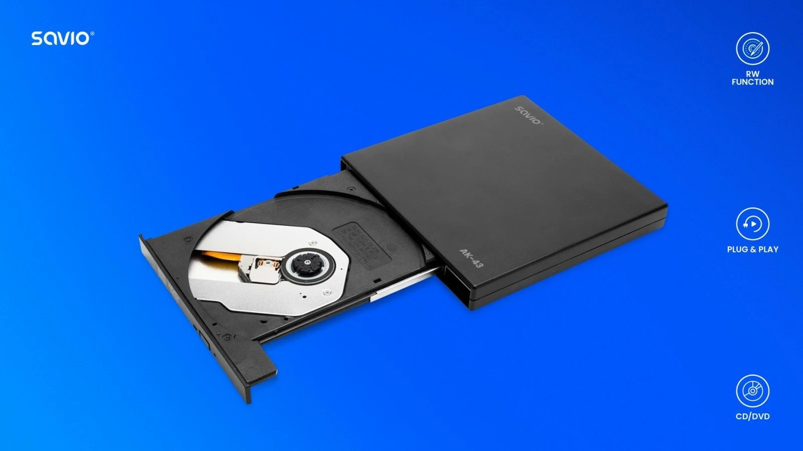 Nagjikuese e jashtme CD/DVD Savio AK-43, USB, Slim, e zezë
