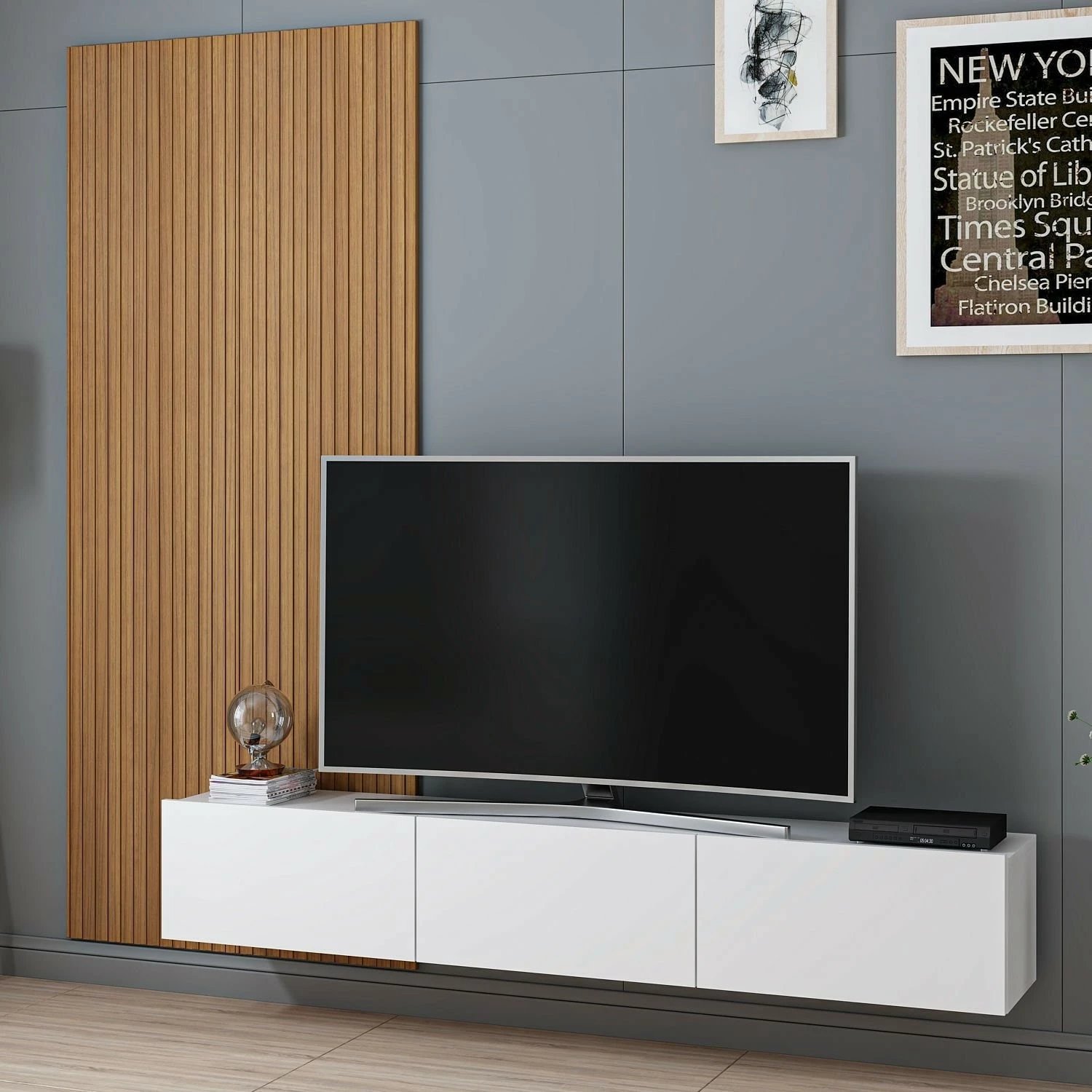 Komodë TV Skye Decor, Rigel, e bardhë dhe lis, 180x30x32 cm