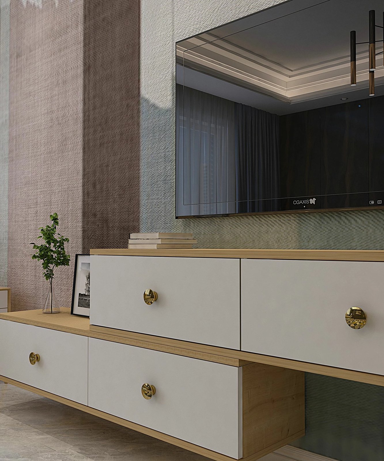 Komodë për TV Skye Decor, Zuzu Double, ngjyrë lis safir dhe e bardhë