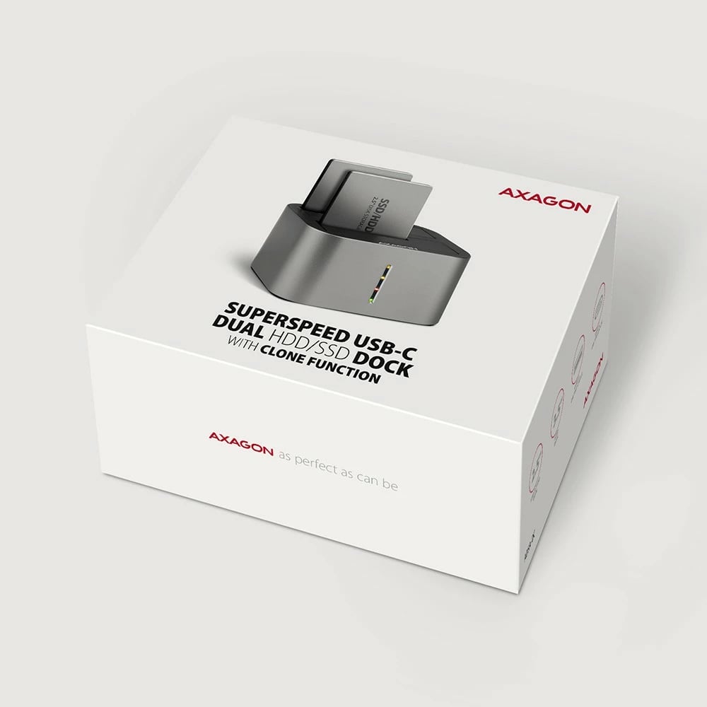 Stacion dokimi AXAGON ADSA-DC, për 2x HDD/SSD 2.5"/3.5", USB 3.2, Gri