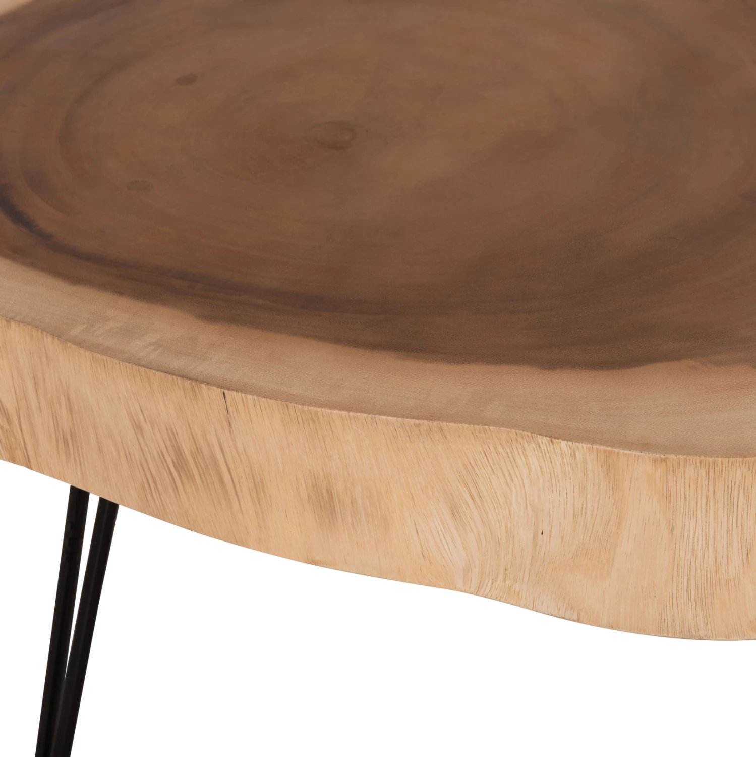 Tavolinë kafeje SERVON, dru suar natyral, këmbë metalike të zeza, 76x67x44cm