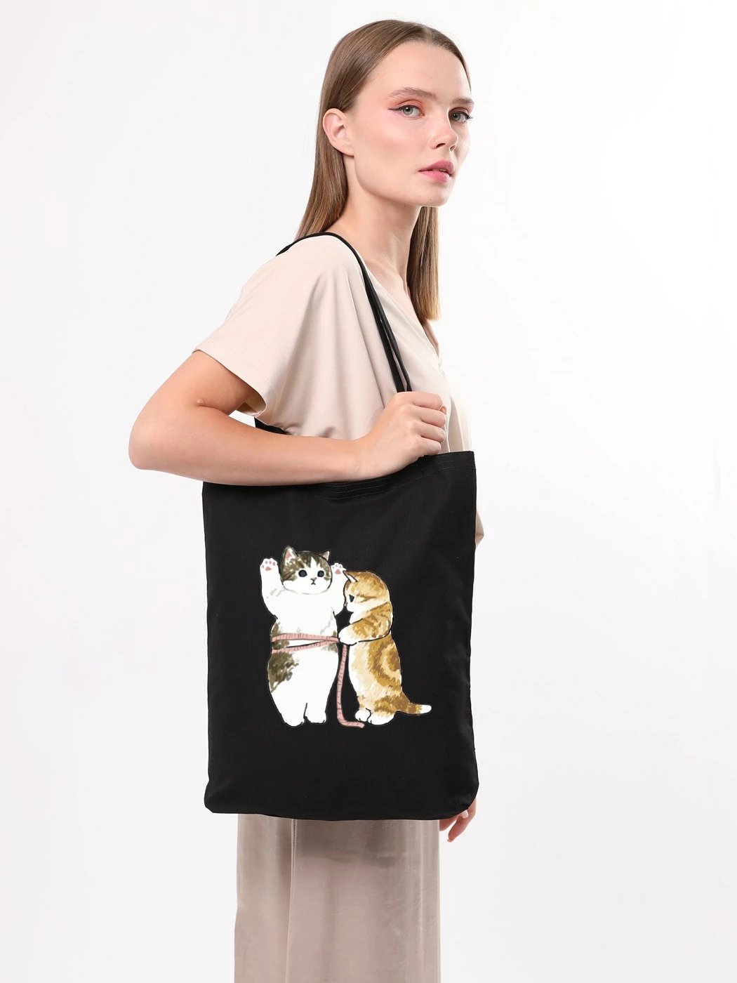 Qese tote Zoozie Bags, e zezë, 35x40x8cm, me mace