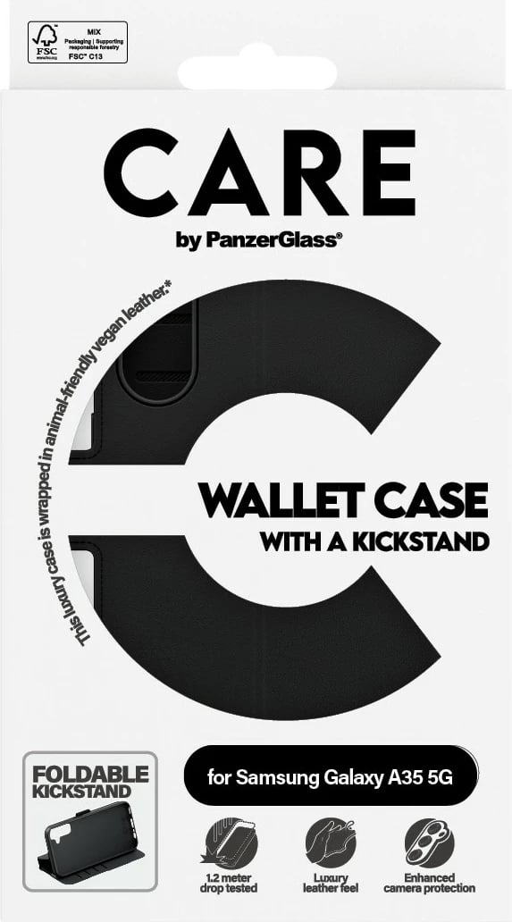 Mbështjellës PanzerGlass CARE Feature Wallet Case për Samsung A35 5G, i zi