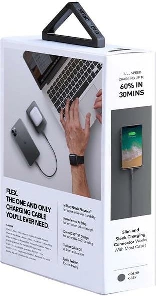 Kabllo UNIQ Flex USB-C në Lightning, 30cm, 18W, najlon, Gri