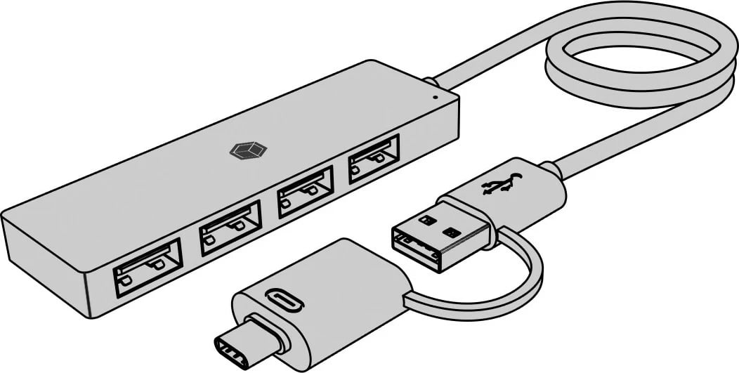 Kasë USB IcyBox IB-HUB1424-C3, 4 porta, USB 3.2 Gen 1, Type-C/Type-A, e zezë