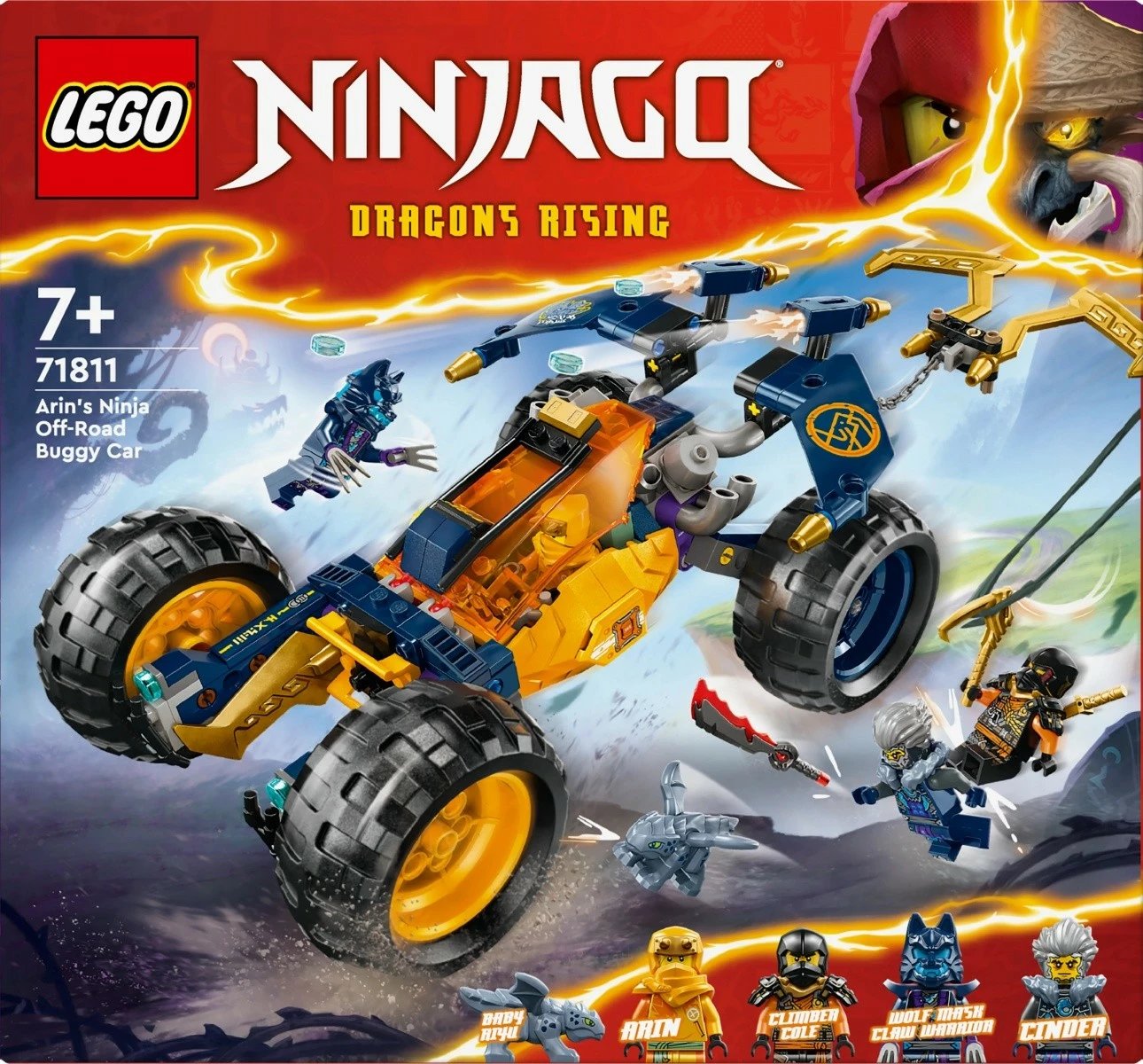 Set LEGO Ninjago Off-Road Vehicle of Ninja Arin 71811, 267 pjesë, me minifigura dhe dragua, për fëmijë, Verdhë