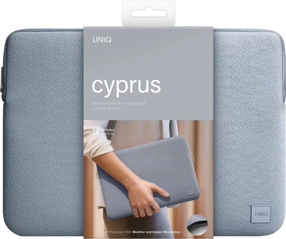 Mbështjellës laptopi UNIQ Cyprus, neopren, 14", rezistent ndaj ujit, Blu
