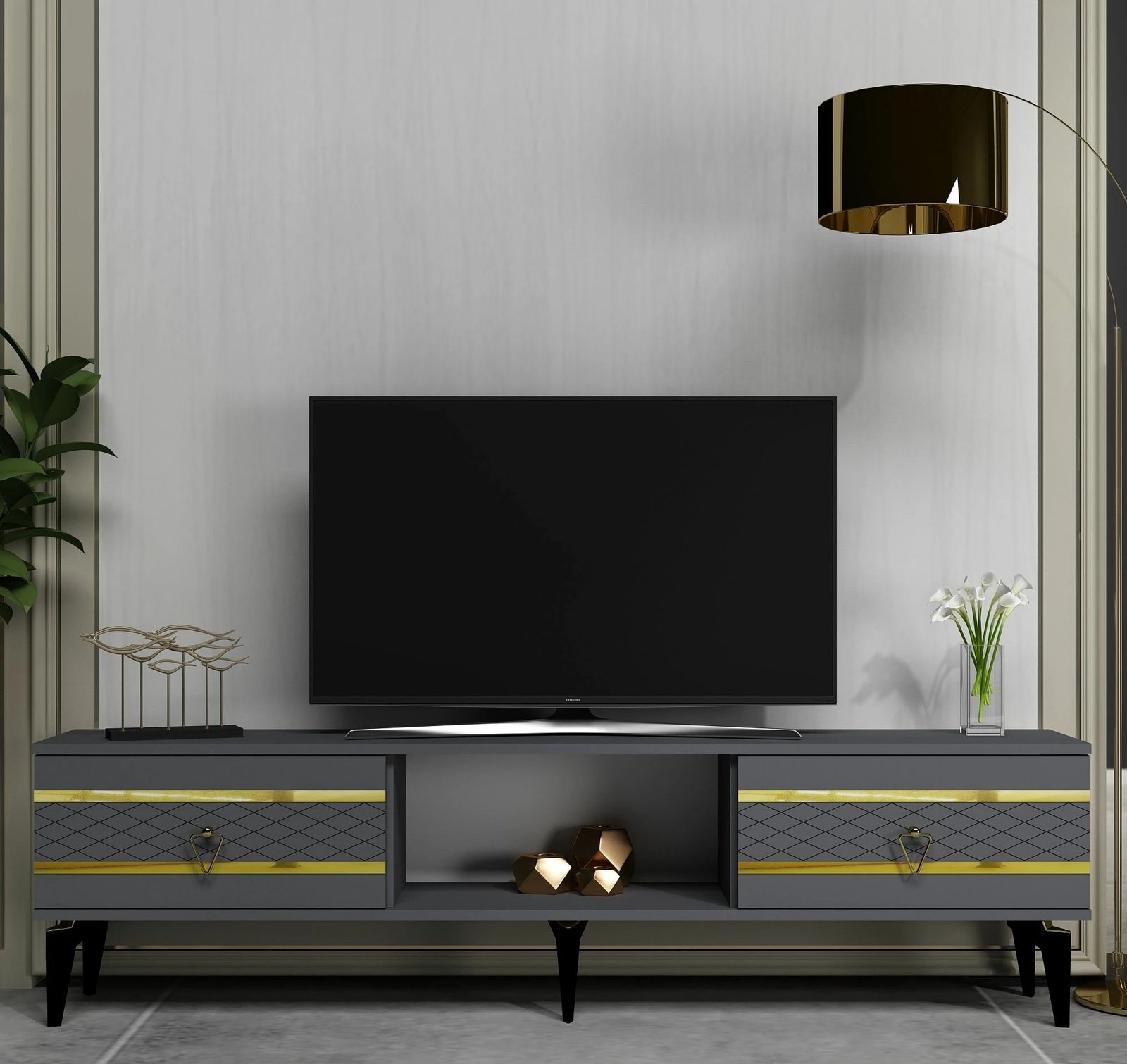 Komodë TV Skye Decor, ngjyrë antracit, ari