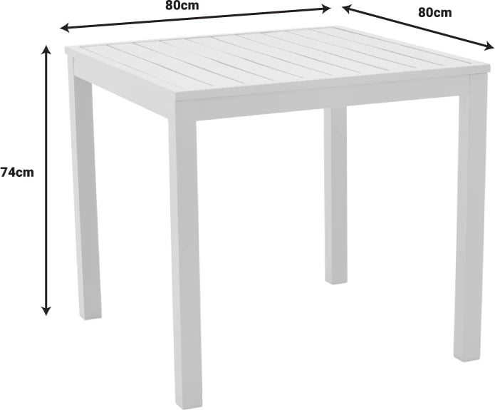Tavolinë me karrige për terasë, Zacreta-Kliton, alumin i bardhë, set 5 copë, 80x80x74cm