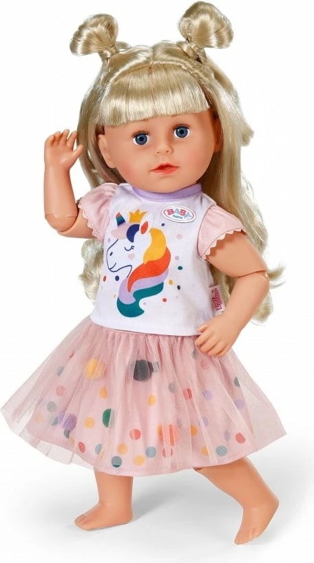 Rroba kukulle fustan tutu, Baby Born 871720-116725, për kukull deri 43 cm, motiv njëbrirësh, shumëngjyrëshe