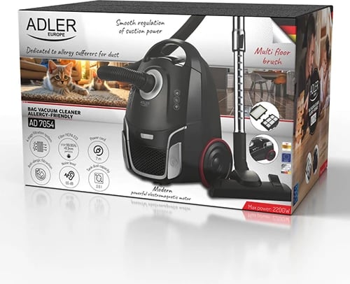 Fshesë me korent me thes, Adler AD 7054, 800W, 17 000 Pa, HEPA H13, depo 2.6L, kabllo 7m, e zezë