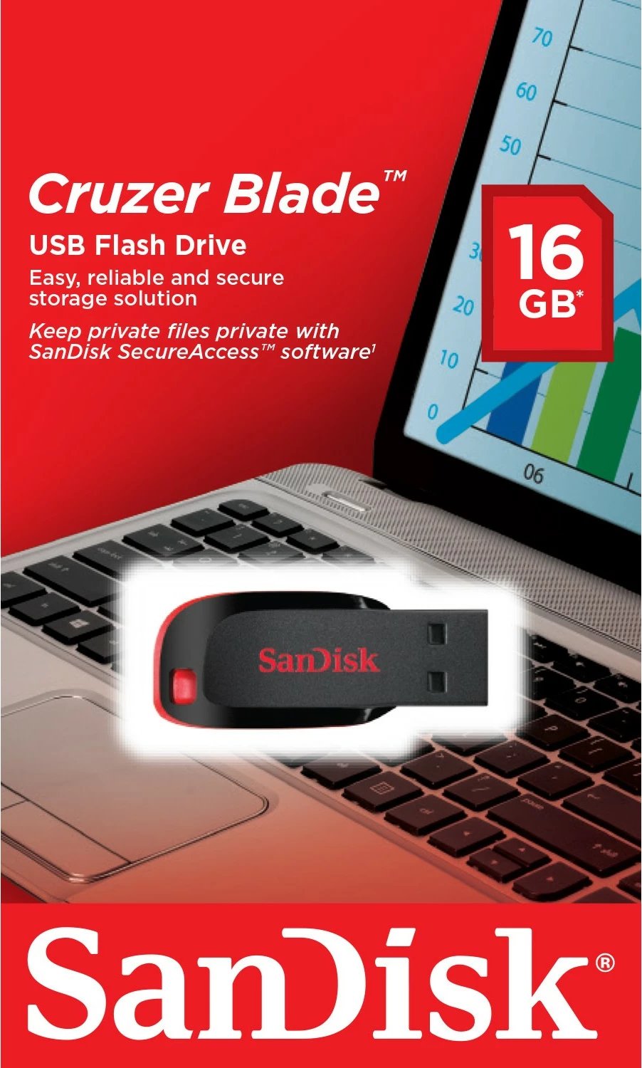USB SanDisk Cruzer Blade 16 GB, USB Type-A, 2.0, Kuqe, Zezë