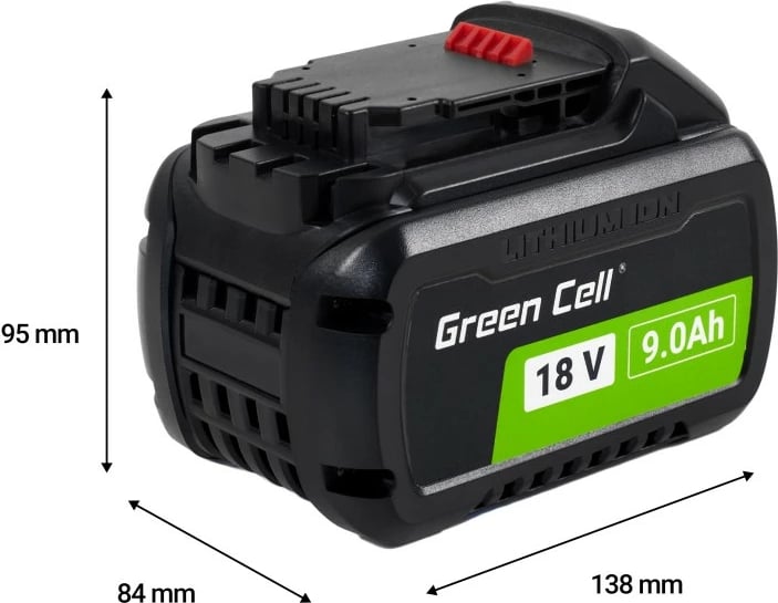 Bateri rikarikueshme për vegla elektrike, Green Cell, PTDW18V9, 18V/54V 9Ah/3Ah Li-Ion, me indikator karikimi