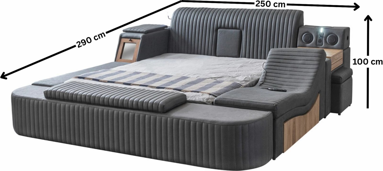 Krevat dopio me bazament, ngjyrë antracit, Skye Decor, Sunline Smart