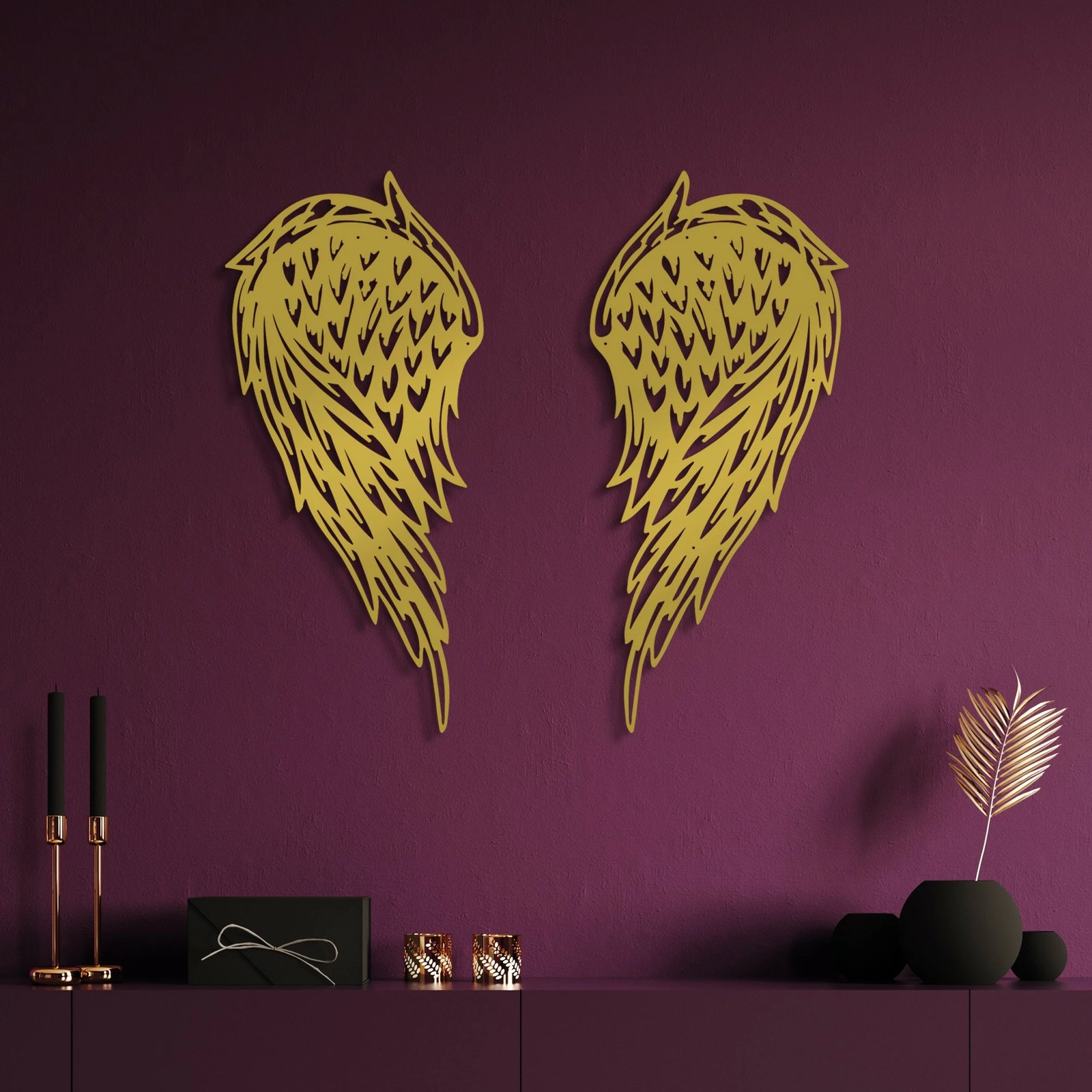 Aksesor dekorativ metalik për mur, Wallity Alato-2, ngjyrë ari, 32x70cm (2 copë)