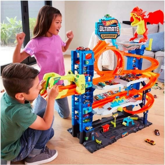 Set garazh Hot Wheels City Mega Garage Attack of the Dragon me 2 makina, shumëngjyrësh