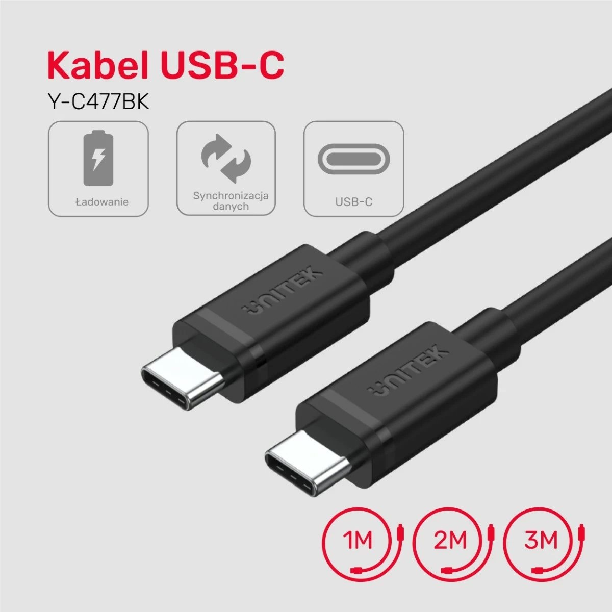 Kabllo Unitek USB-C në USB-C 3m, e zezë