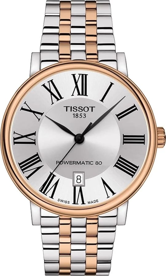 Orë dore për meshkuj TISSOT Carson Powermatic 80, dyngjyrëshe