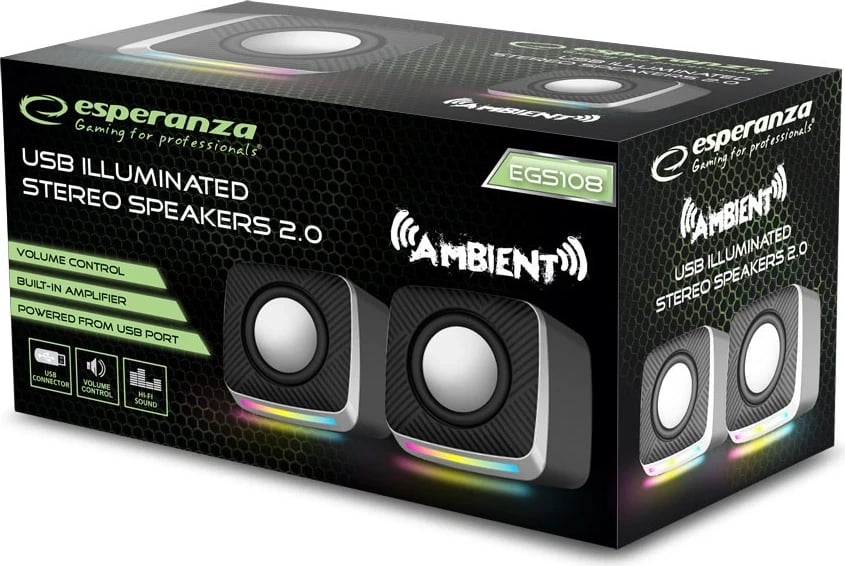 Altoparlantët Esperanza EGS108, LED, të zeza