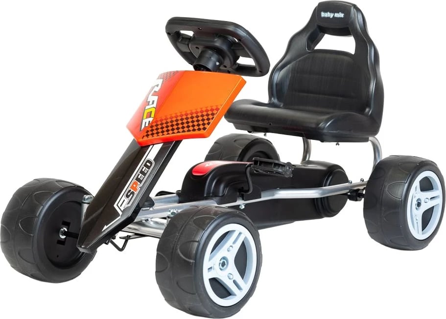 Go-kart me pedale, Baby Mix, Speedy, konstruksion metalik i lehtë, rrota plastike Ø30 cm, marsh përpara/mbrapa me zinxhir, për moshat 3-8 vjeç, e kuqe