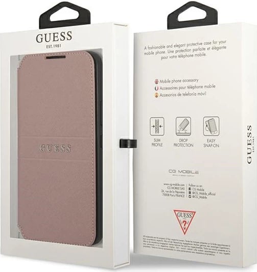 Mbështjellës Guess Saffiano Stripes për Samsung Galaxy S22+, rozë