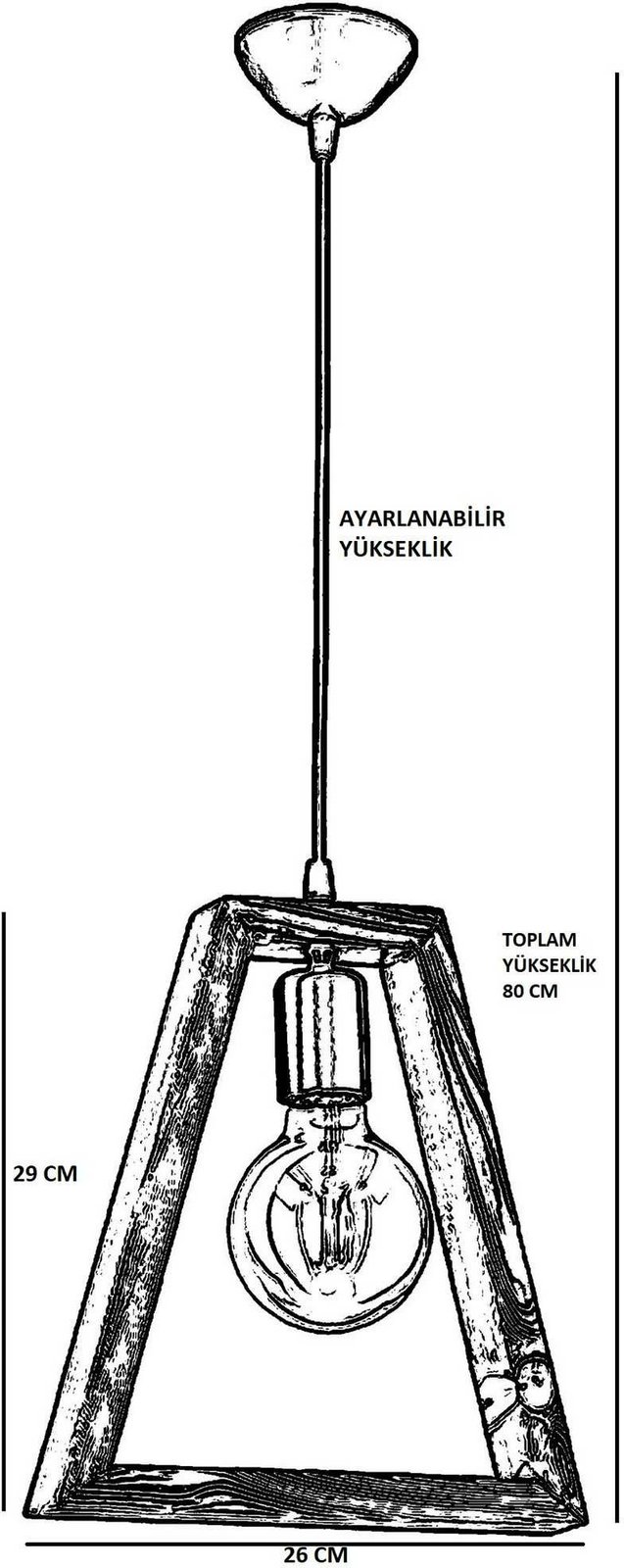 Llambë tavani Opviq, dizajn gjeometrik, dru panje, ngjyrë arre dhe e zezë