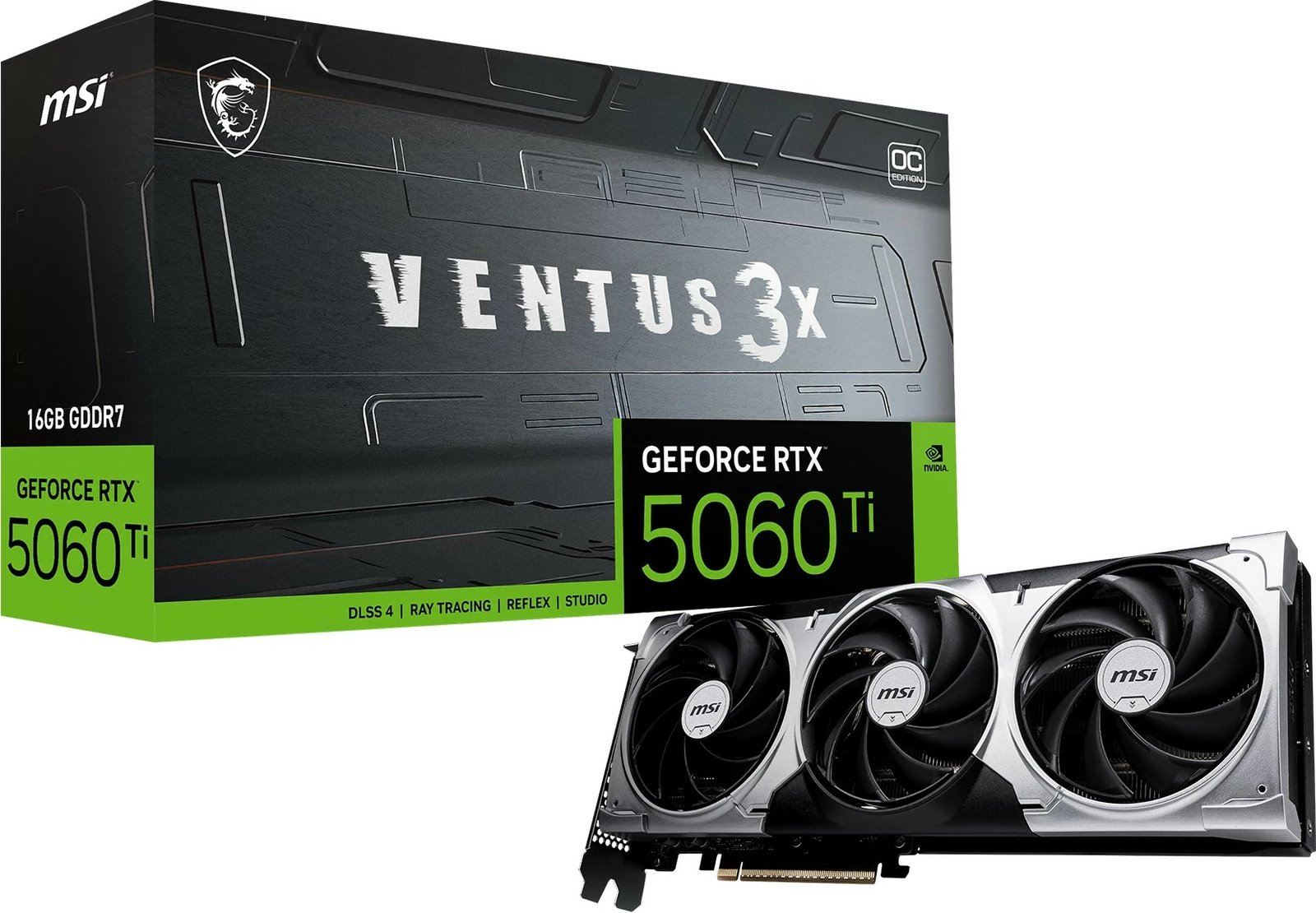Kartelë grafike MSI RTX 5060 Ti Ventus 3X OC 16GB GDDR7 e zezë/gri