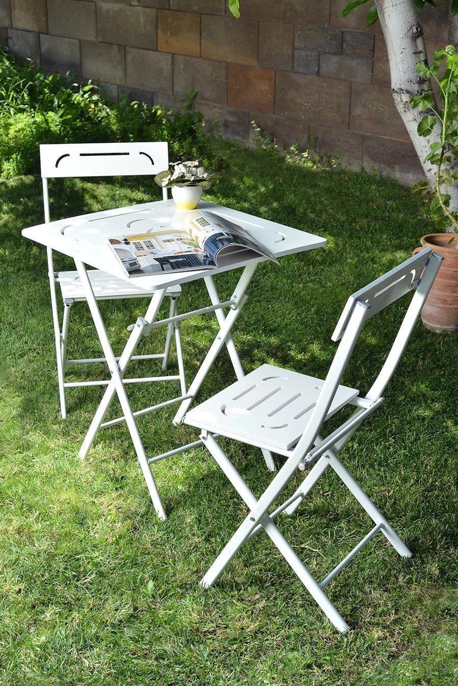 Set tavolinë me karrige për terasë, 3 pjesë, Hanah Home, Bistro Set 2, e bardhë