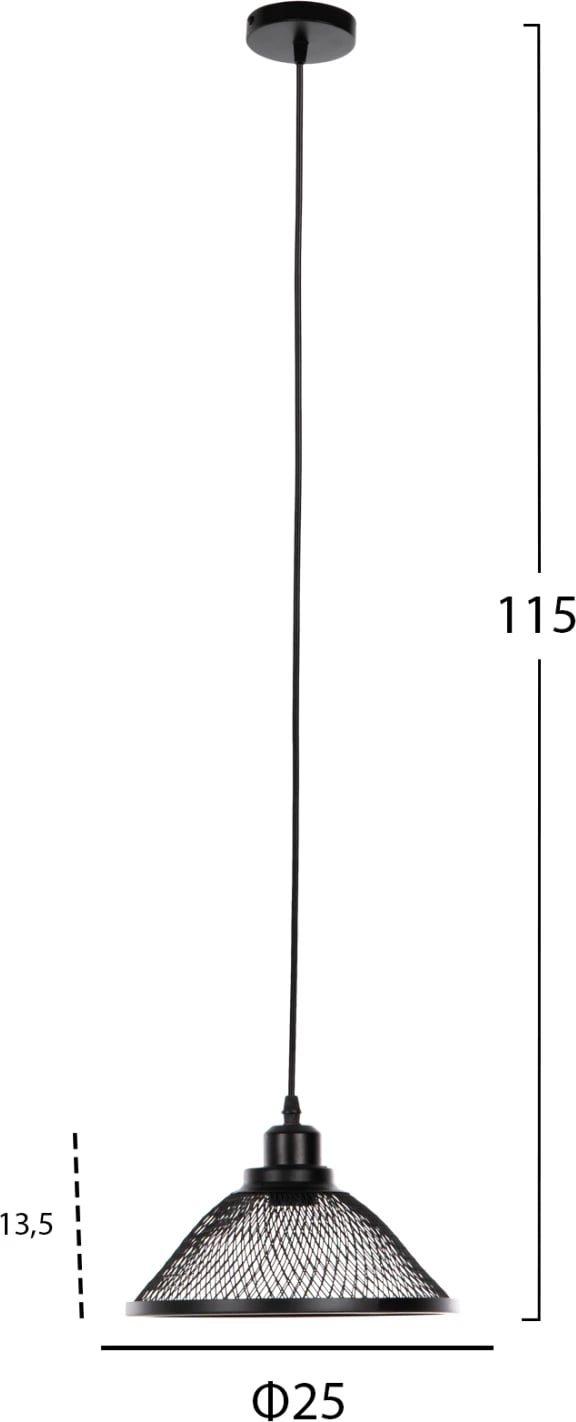 Llambë varëse tavani, rrjetë metali e zezë, FH4102, Φ25x115Hcm Llambë varëse tavani, rrjetë metali e zezë, FH4102, Φ25x115Hcm