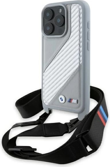 Mbështjellës BMW M Edition Carbon Stripe & Strap për iPhone 16 Pro, Gri