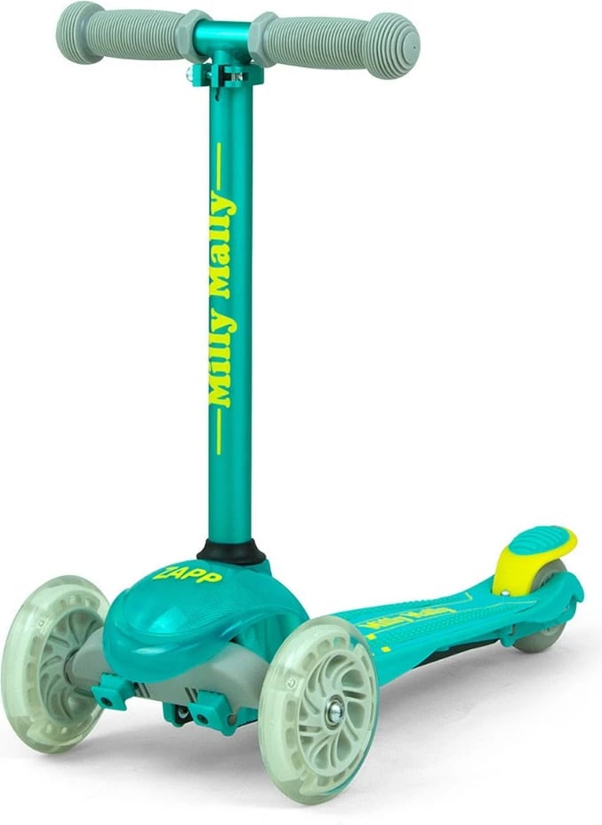 Skuter për fëmijë, Milly Mally Zapp, 3 rrota, timon i rregullueshëm 61-66 cm, drita në rrota, deri 50 kg, mentë