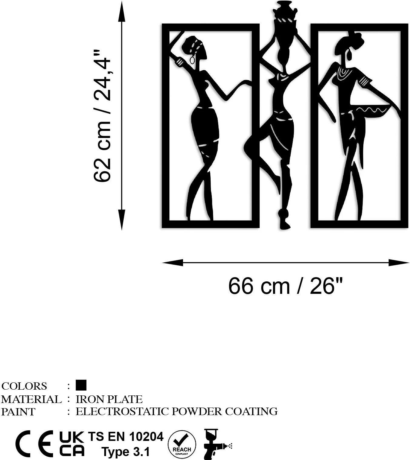 Aksesor dekorativ metalik për mur, gra afrikane, Wallity