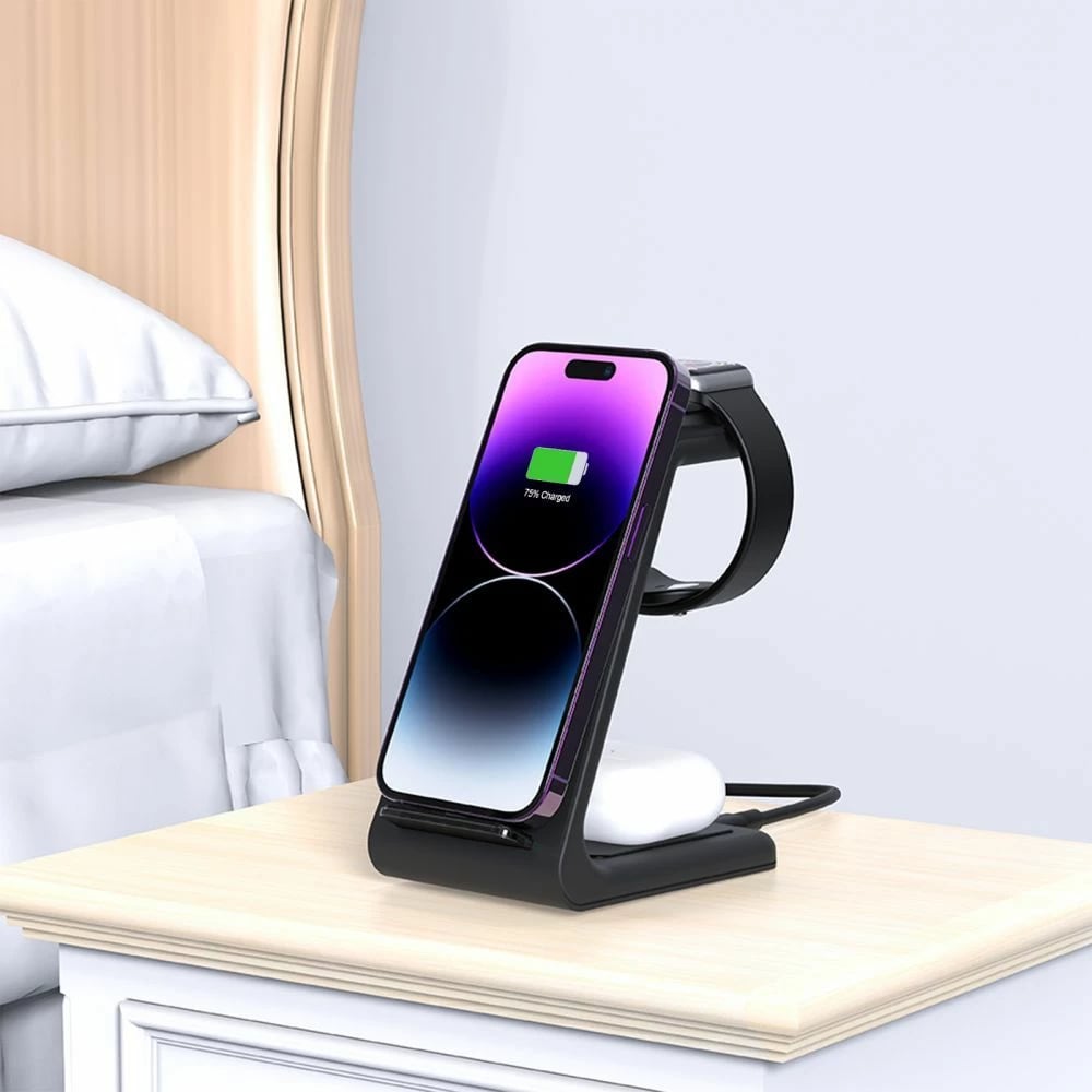 Stacion karikimi 3-në-1 Tech-Protect QI15W-A36 për Apple, i zi
