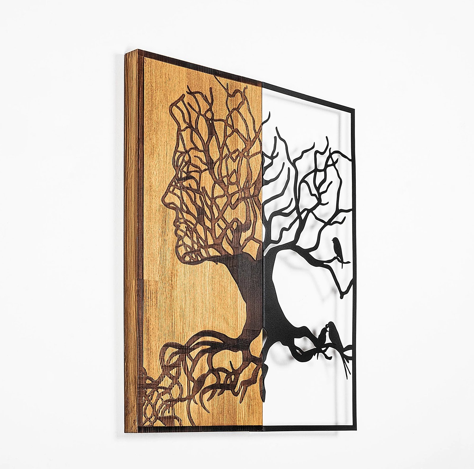 Aksesor dekorativ për mur, dru dhe metal, dizajn pemë, Wallity, 49x3x58cm