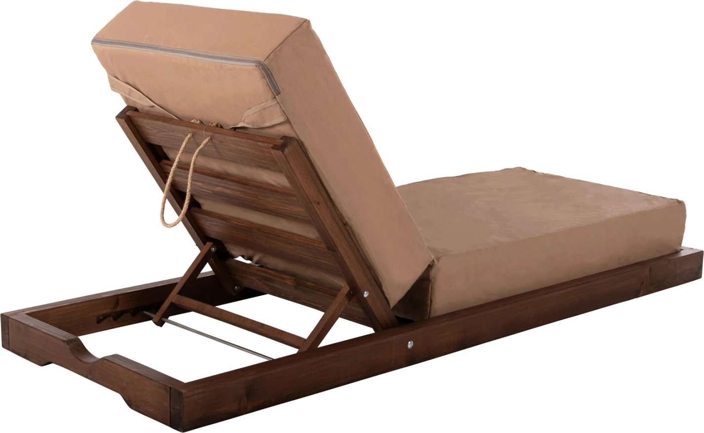 Shezlong plazhi i ulët IKARIA FH10622.04, dru pishe, ngjyrë arre, tekstilene mocha, jastëk 20cm i trashë