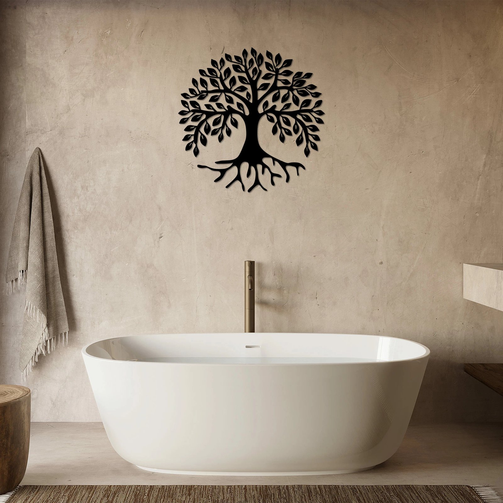 Aksesor dekorativ për mur, metalik, Monumental Tree 10, ngjyrë e zezë, 50x50cm