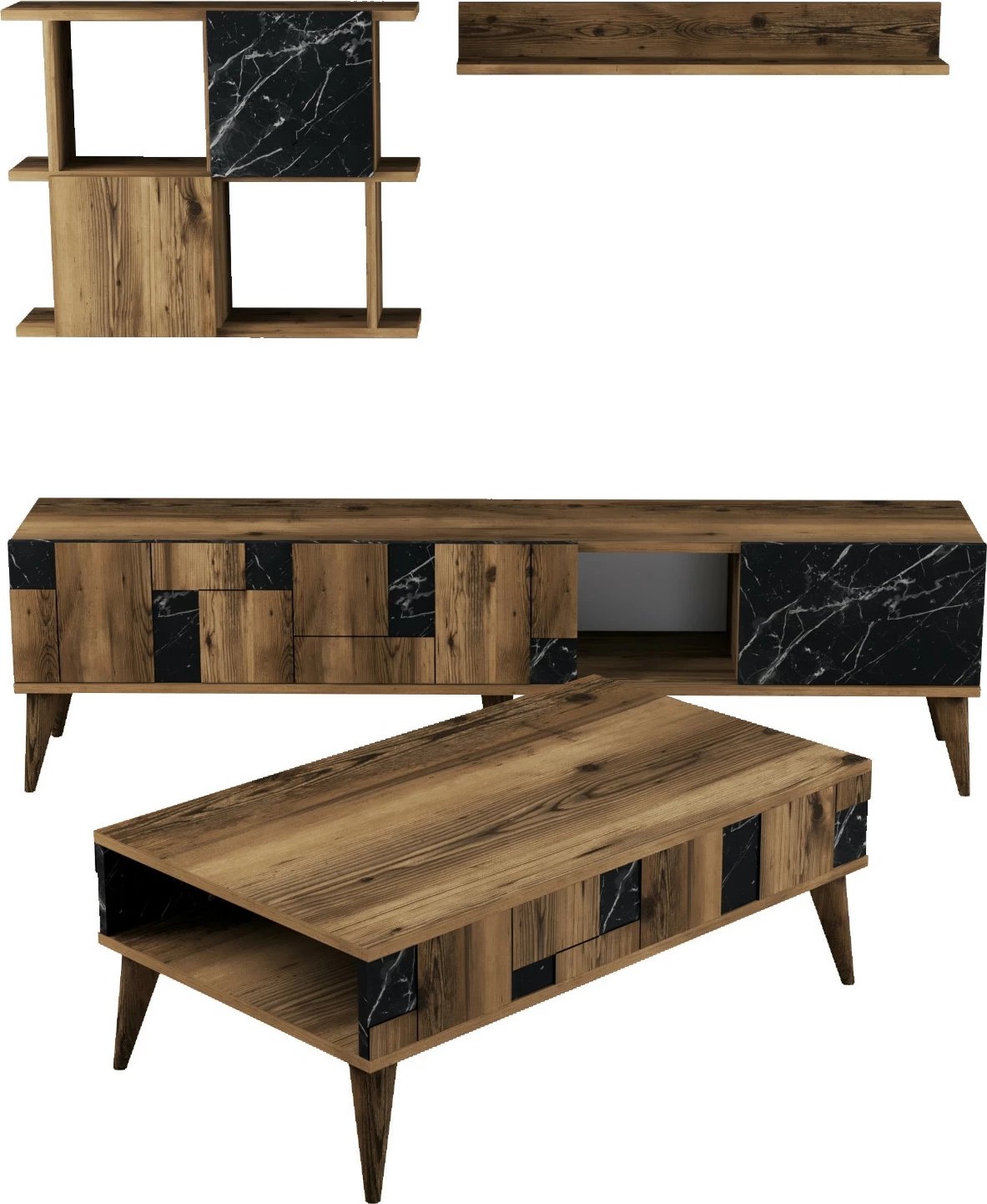 Set mobiljesh për dhomë dite Hanah Home, Madrid, ngjyrë arrë dhe e zezë