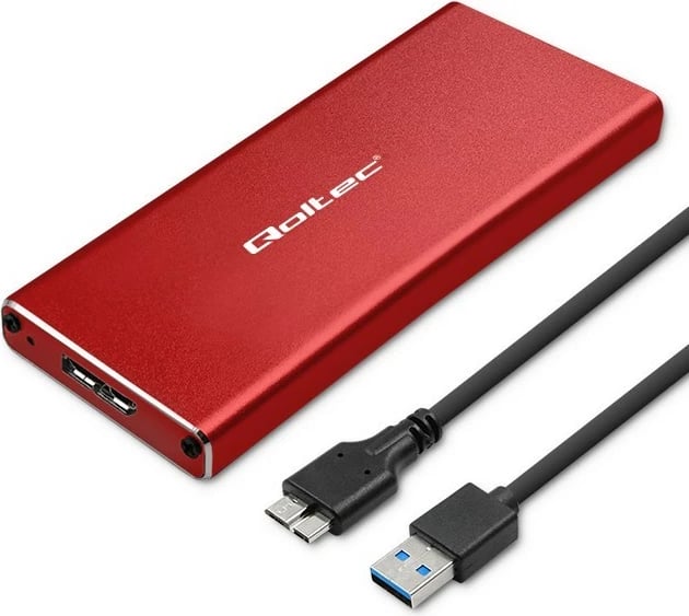 Kasë Qoltec 51831 për SSD M.2 SATA/NGFF, USB 3.0, 2TB, Kuqe