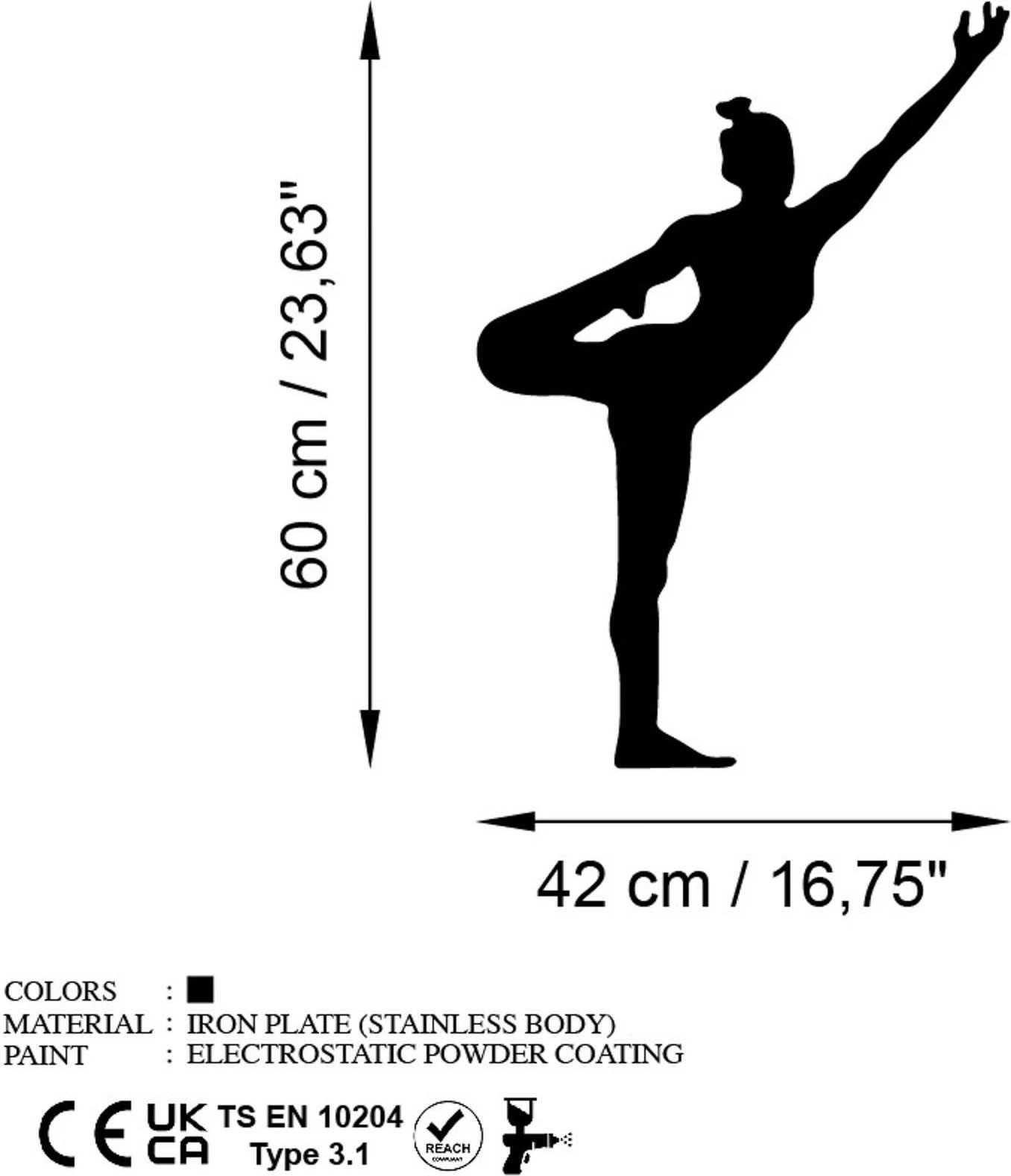 Aksesor dekorativ metalik për mur, Wallity Yoga 19, ngjyrë e zezë, 42x60cm