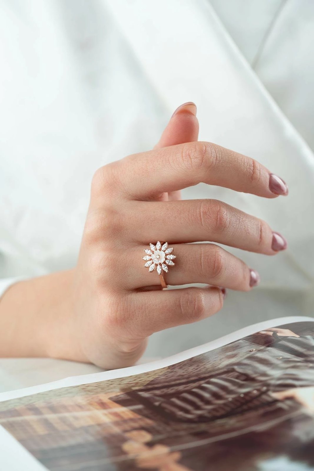 Unazë argjendi me gur trëndafili, NRZ1000244