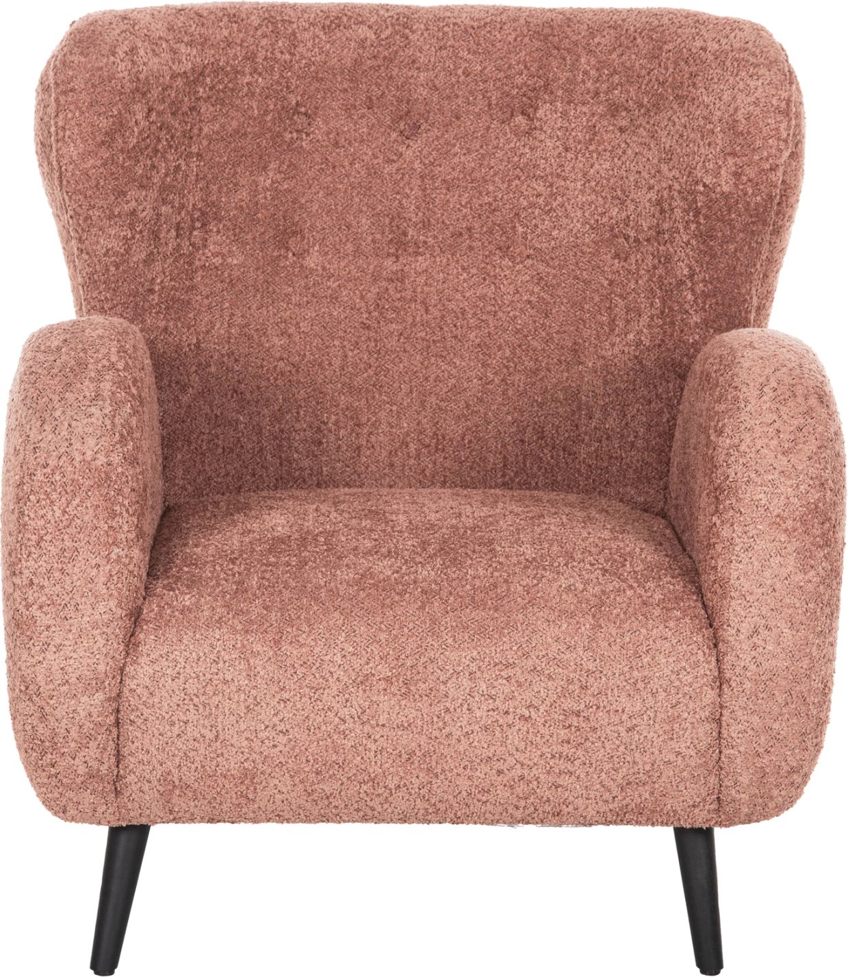 Fotelje KRYLY, pëlhurë boucle rozë, këmbë druri të zeza, 83x87x89H cm