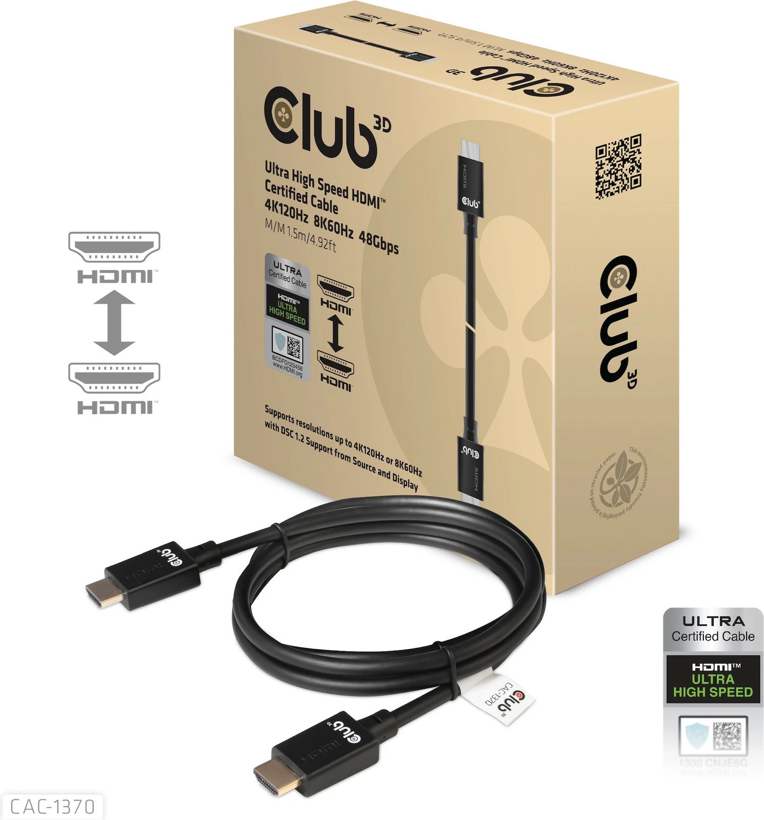 Kabllo HDMI Club3D Ultra High Speed 2.1, 1.5m, e zezë