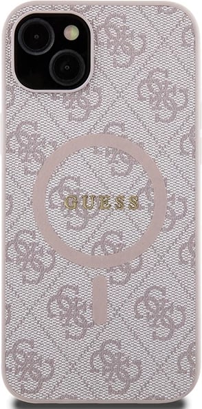 Mbështjellës Guess 4G Collection Leather Metal Logo MagSafe për iPhone 15/14/13, Rozë