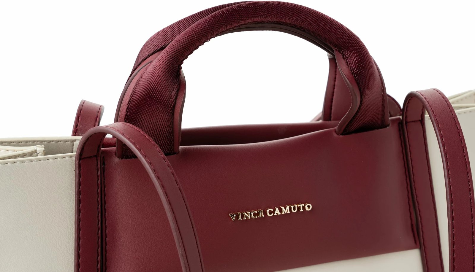 Tote bag, ngjyrë krem dhe e kuqe claret, Vince Camuto, Umbria