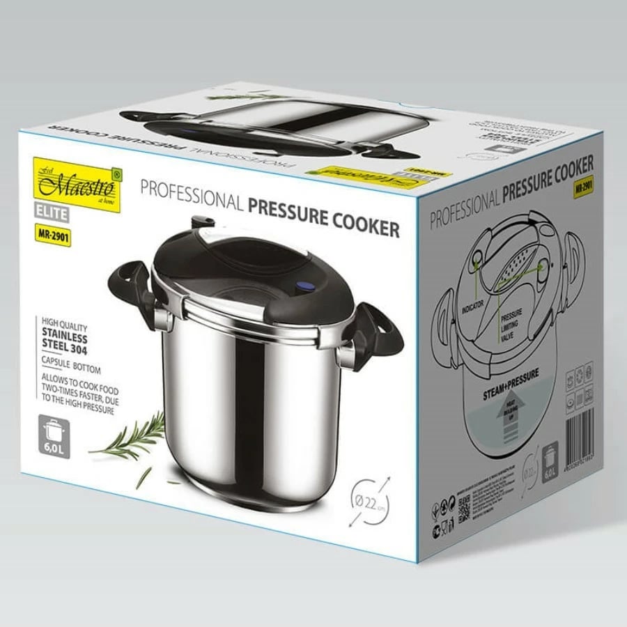 Tenxhere me presion Feel-Maestro MR-2901, 6.0L, 22cm, 80 kPa, çelik inox, e zezë/argjend