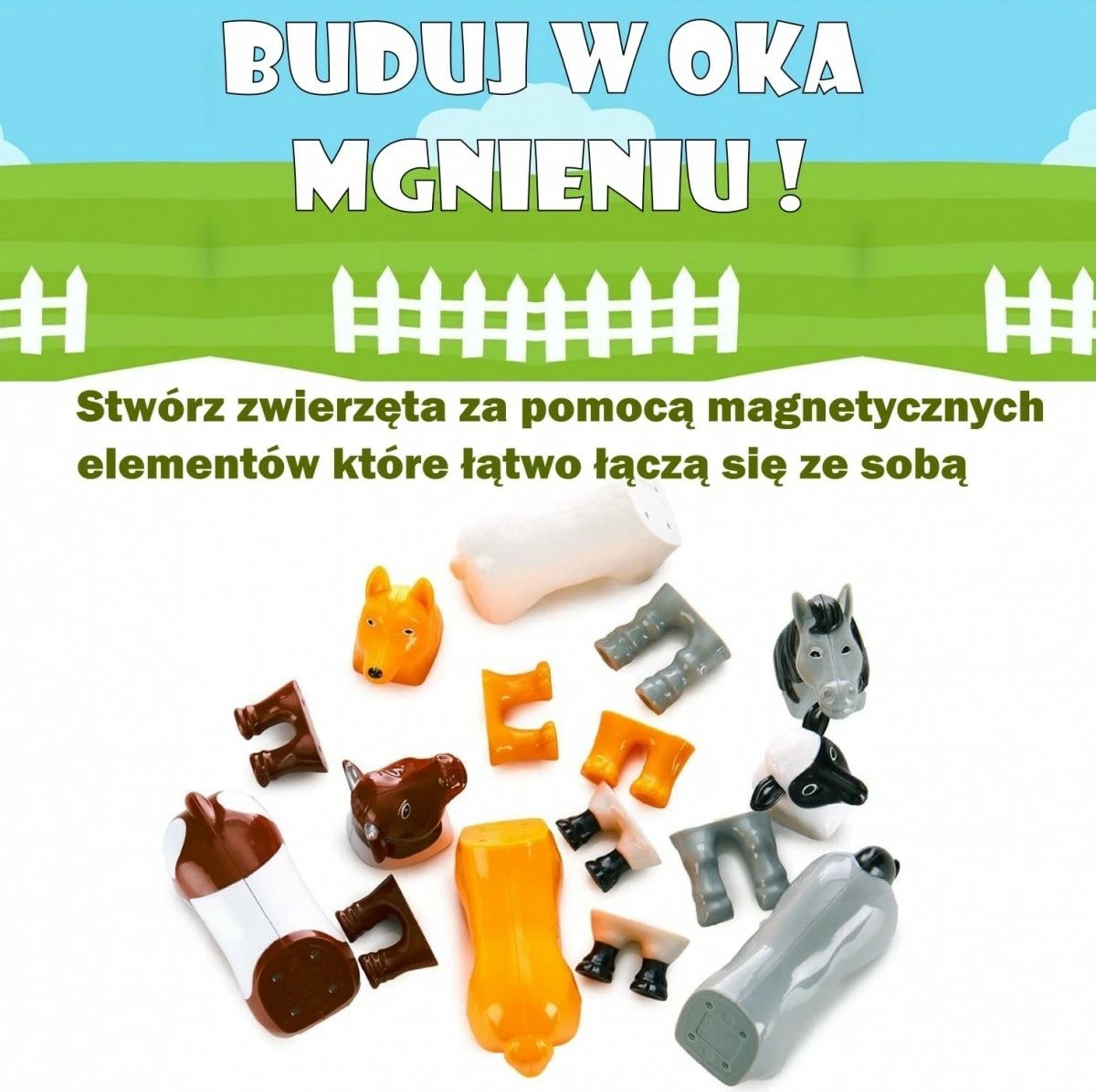 Set magnetik lodrash Malblo, MALIK 62001, 16 pjesë, kafshë ferme, multikolor
